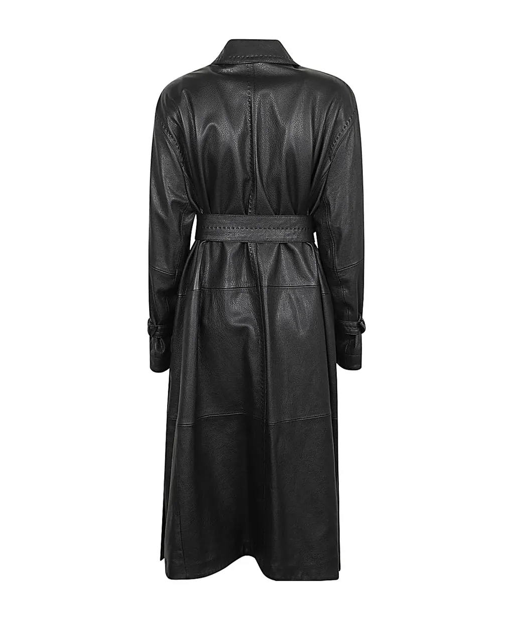 Bellico Belted Leather Trench Coat