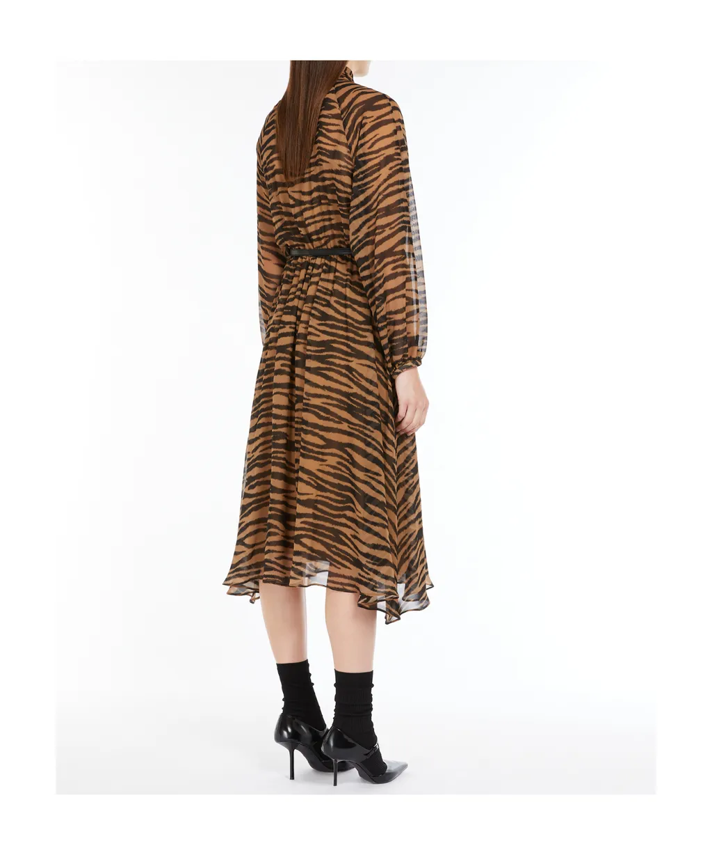 All-Over Printed Belted Long-Sleeved Dress