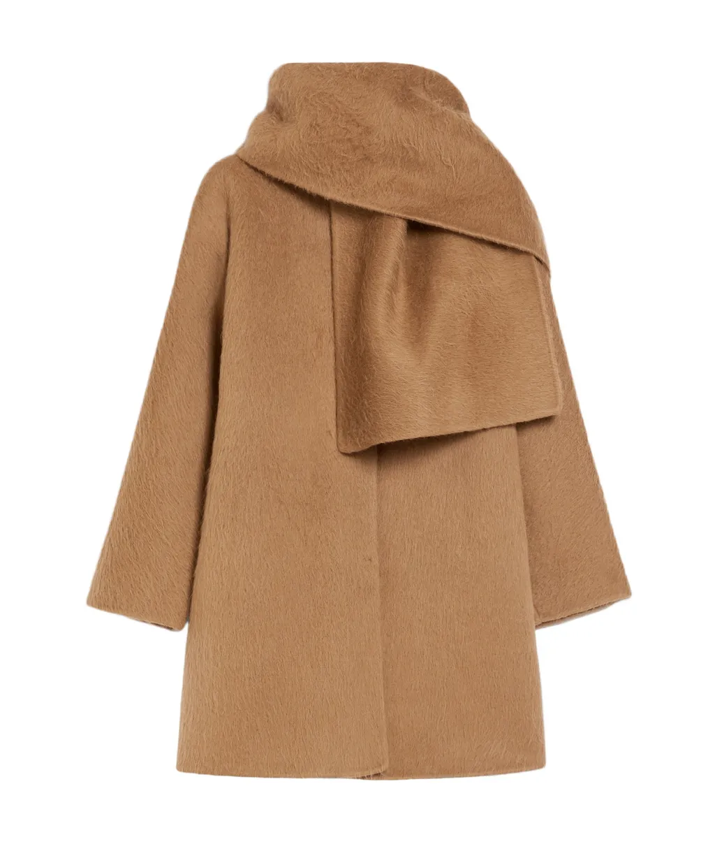 Alpaca Wool And Wool Coat With A Scarf