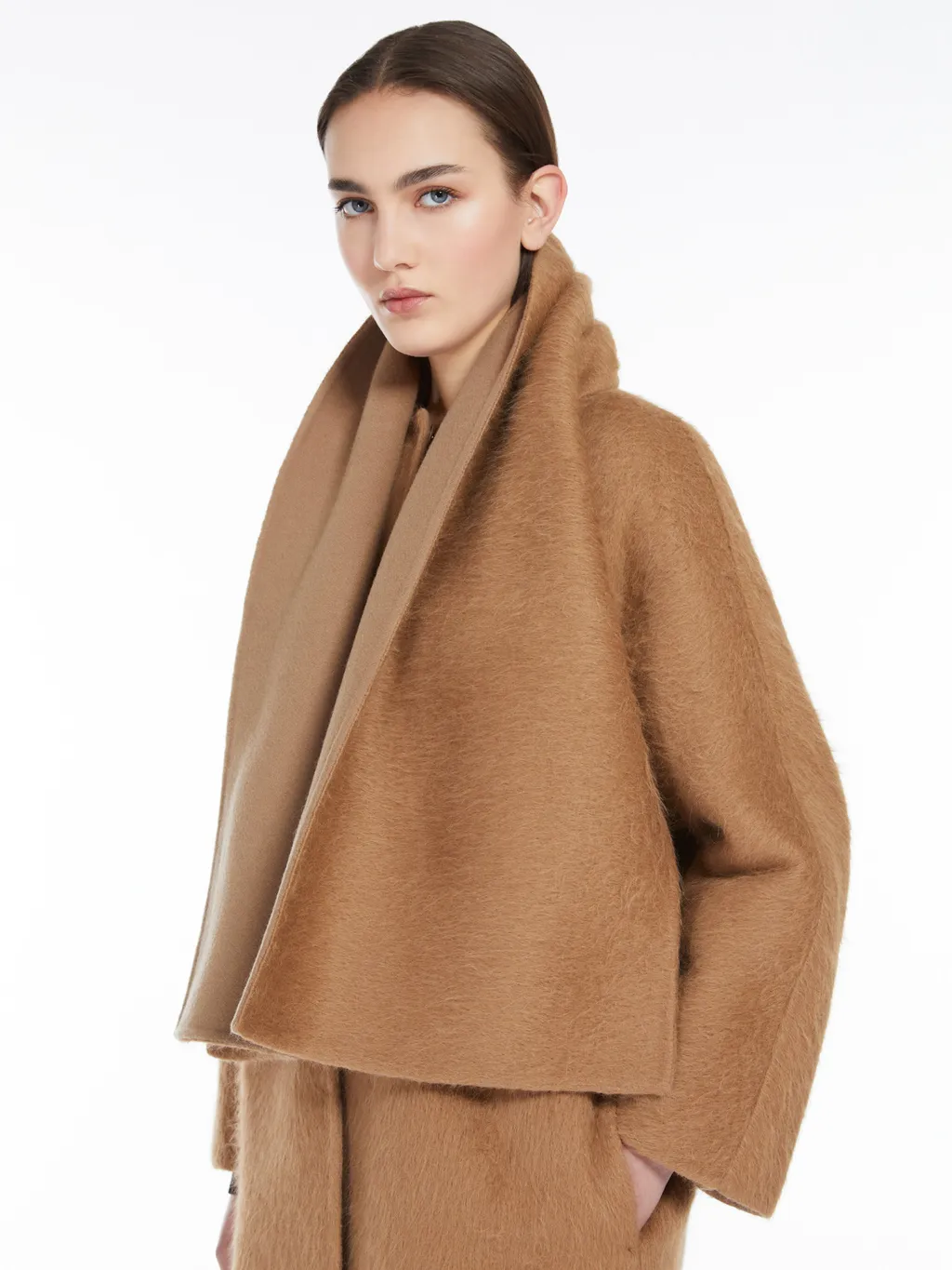 Alpaca Wool And Wool Coat With A Scarf