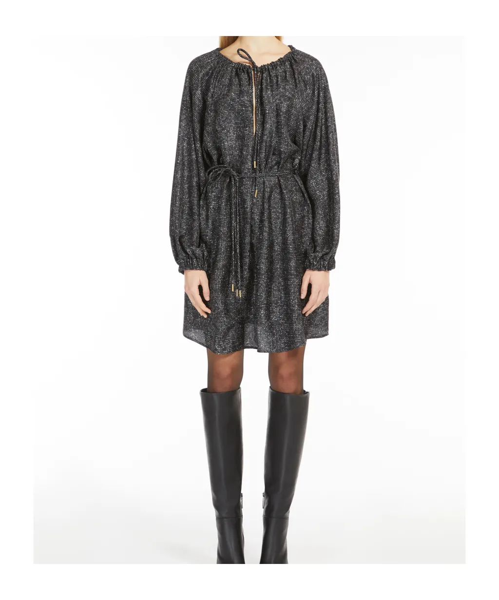 Tie Waist Drawstring Long-Sleeved Dress