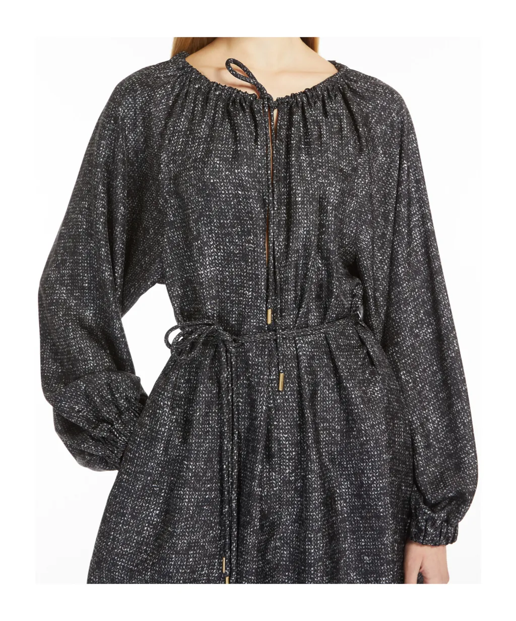 Tie Waist Drawstring Long-Sleeved Dress