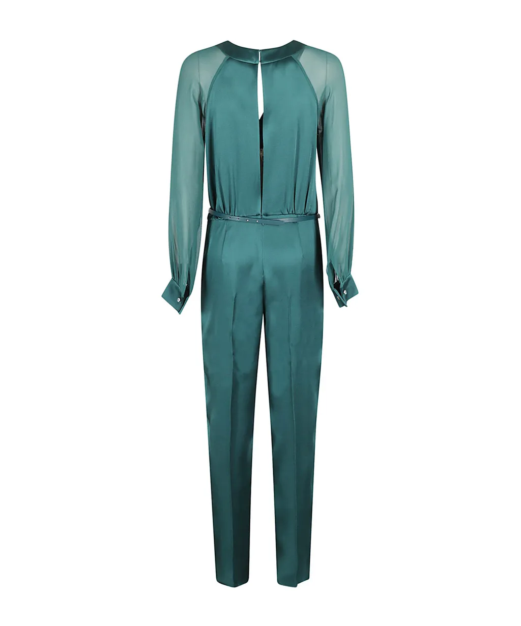 Embellished Belted Long-Sleeved Jumpsuit
