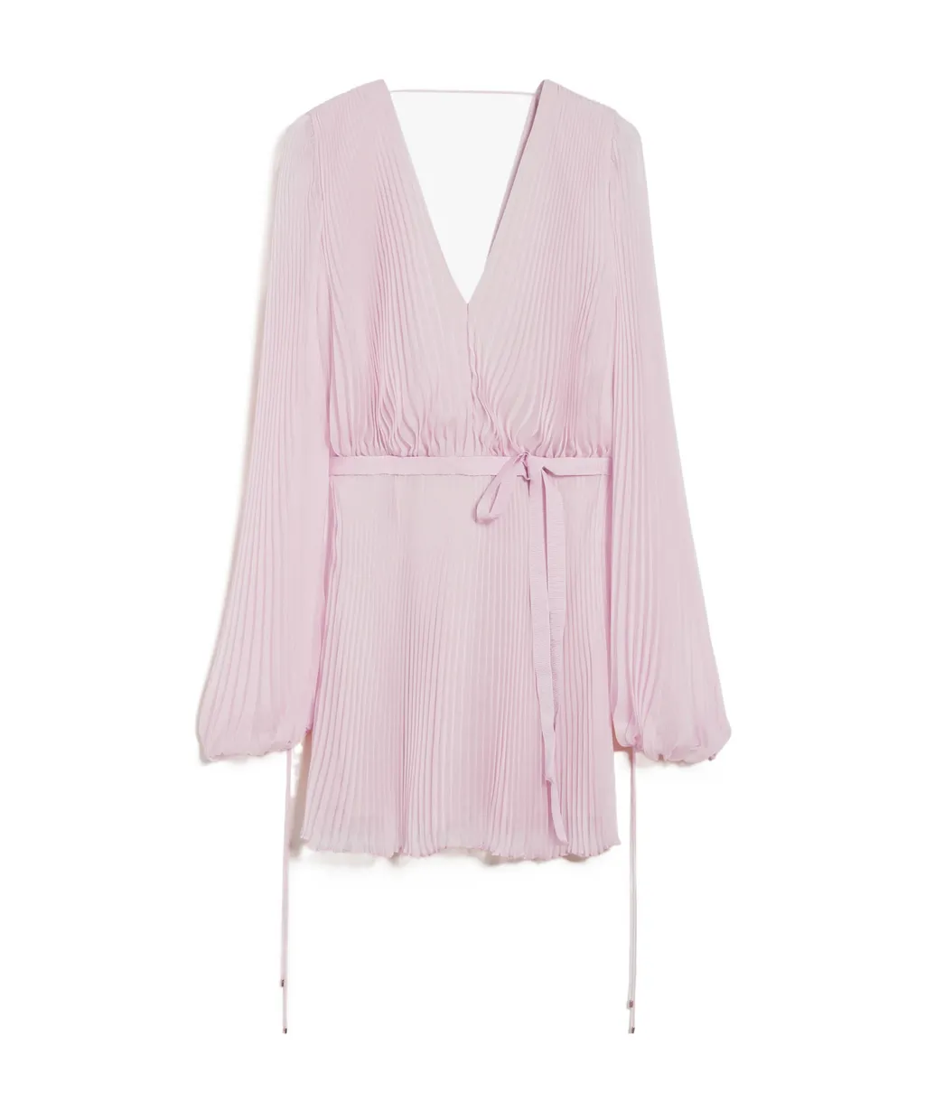 V-Neck Pleated Mini Dress