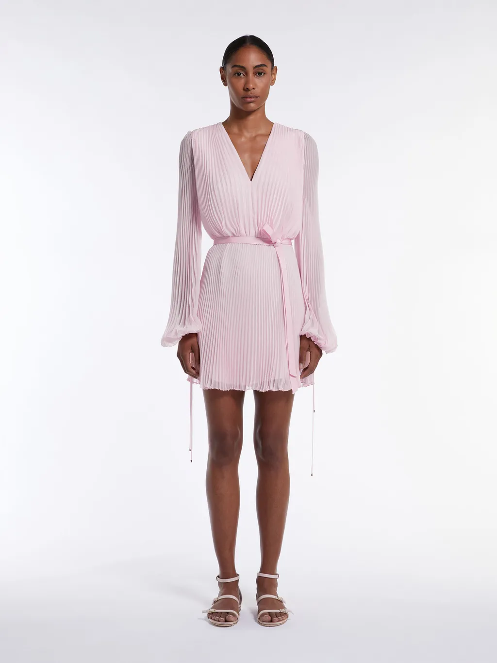 V-Neck Pleated Mini Dress