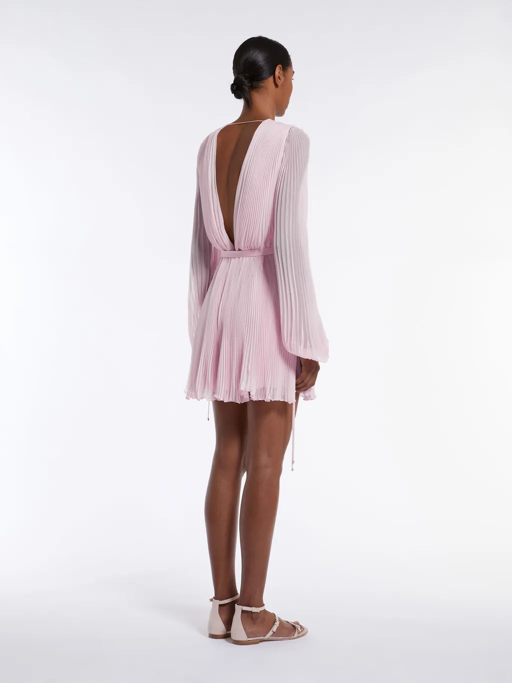 V-Neck Pleated Mini Dress