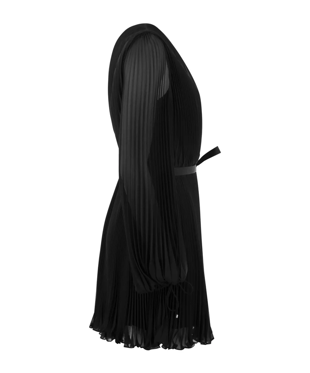 V-Neck Pleated Mini Dress