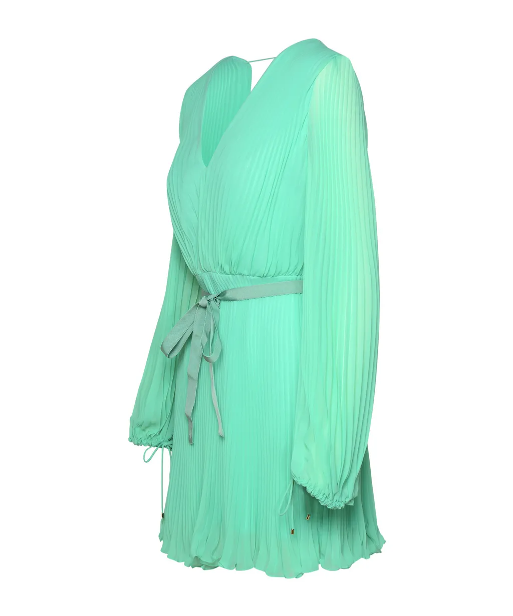 V-Neck Pleated Mini Dress