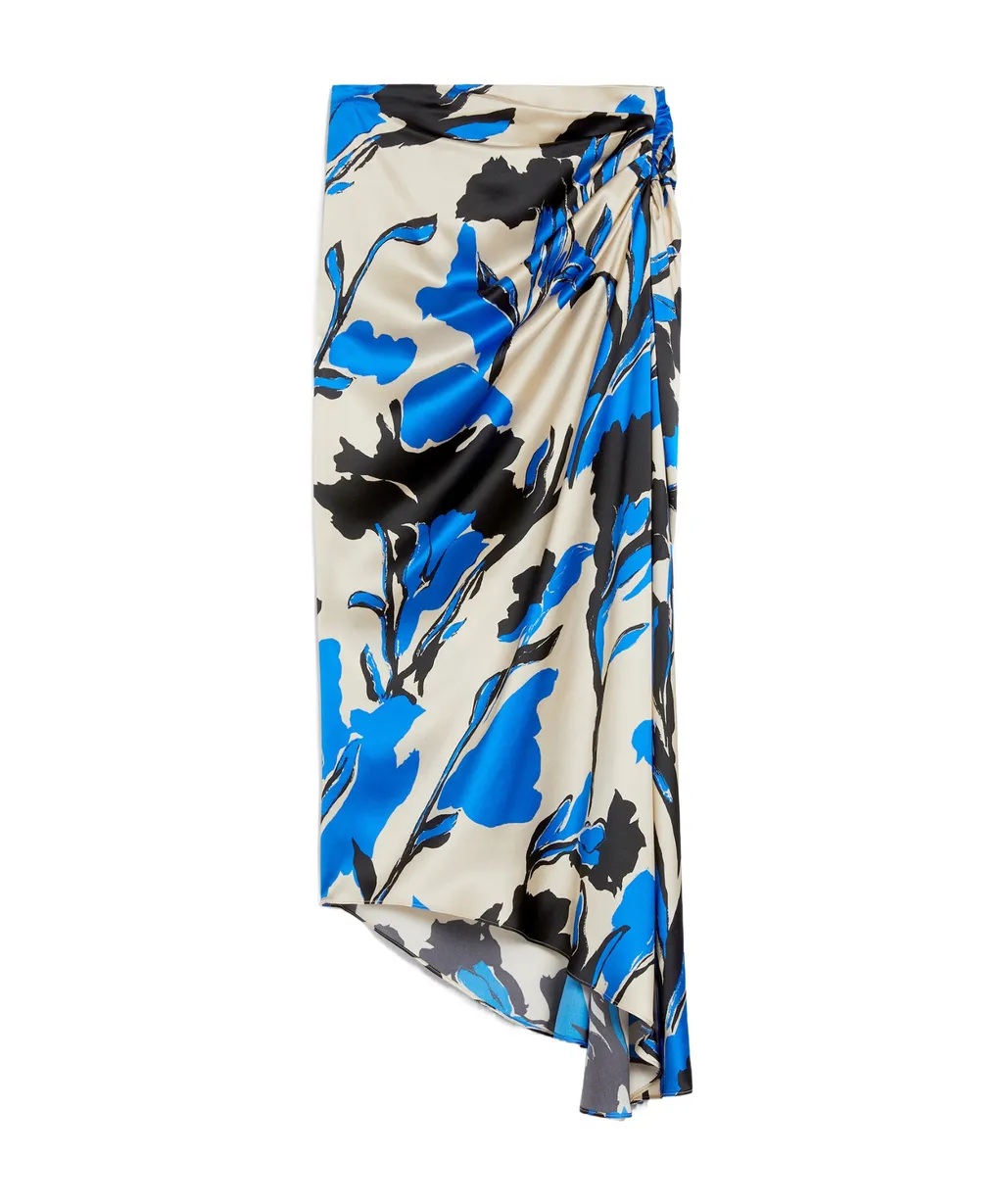 Asymmetrical Skirt In Printed Satin
