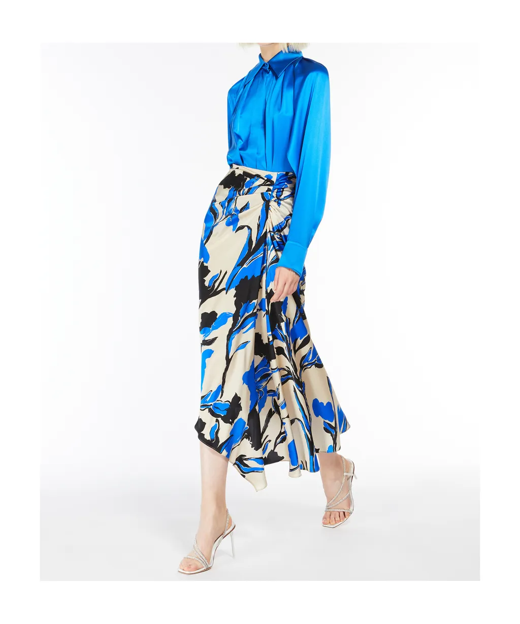Asymmetrical Skirt In Printed Satin