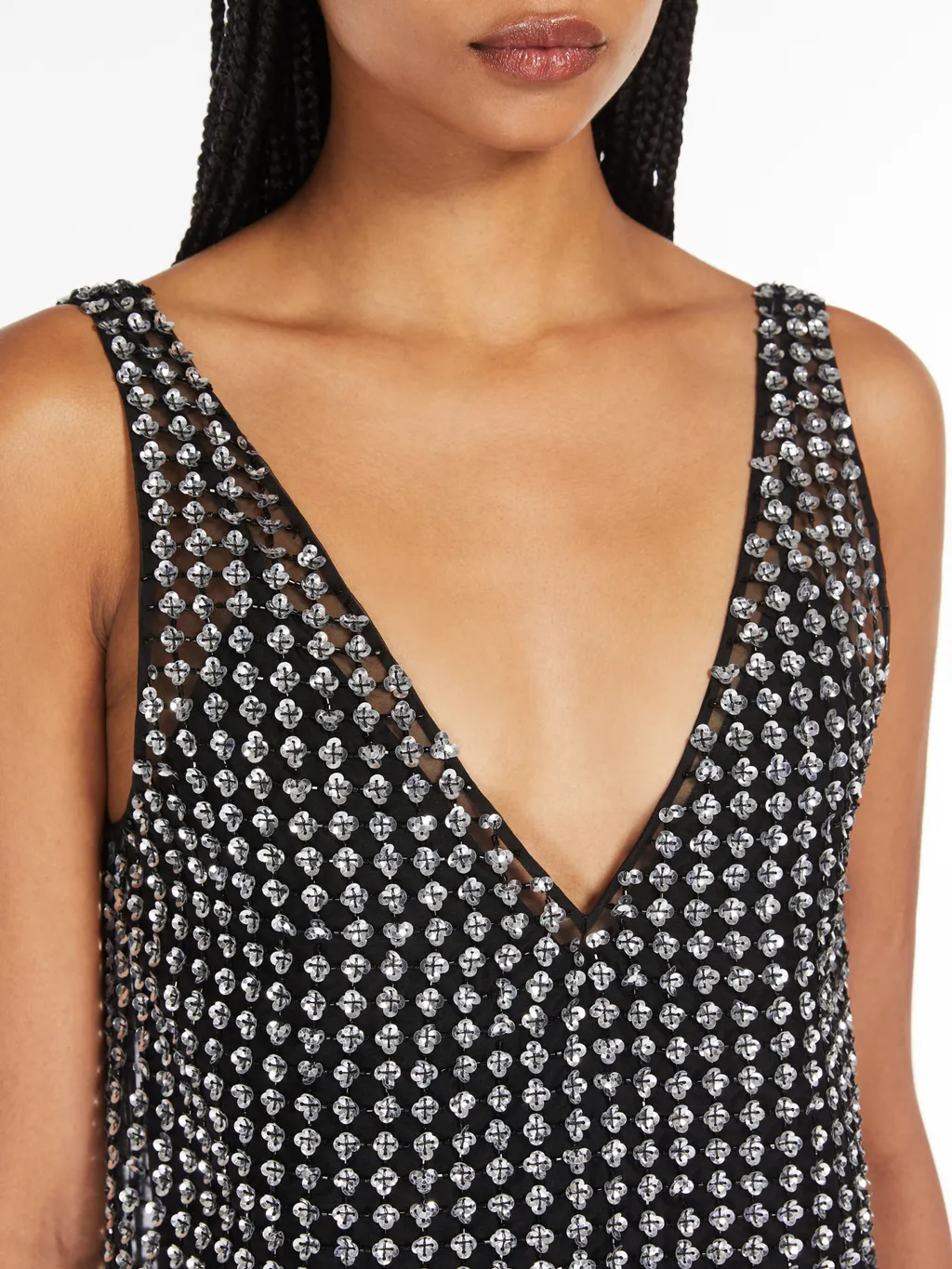 Short Dress In Organza And Sequins