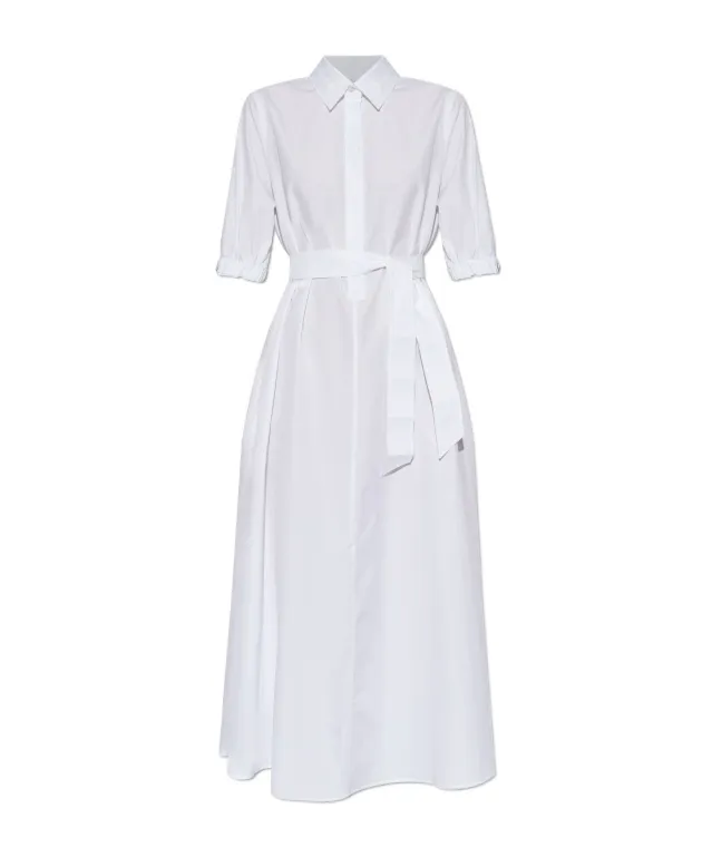 Button Detailed Belted Midi Shirt Dress