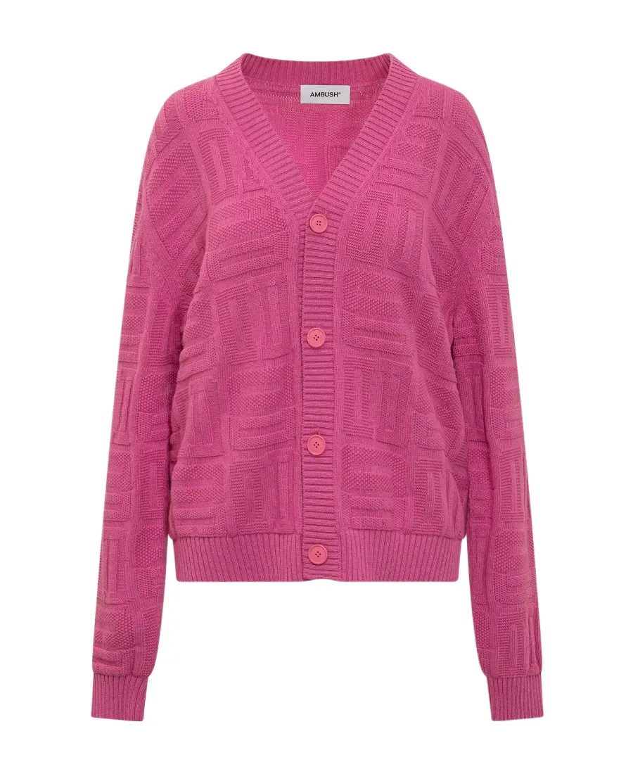 Monogram-Knitted Buttoned V-Neck Cardigan