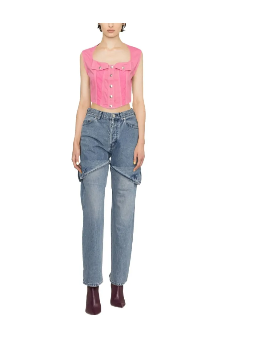 Cropped Sleeveless Denim Top