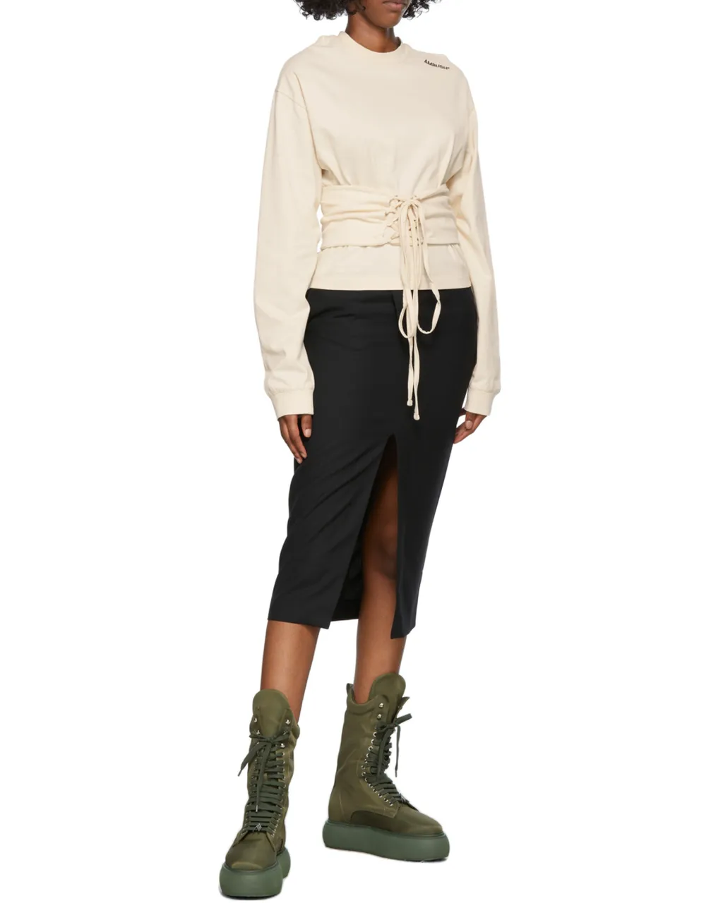 Drop Shoulder Corset Waist Sweatshirt