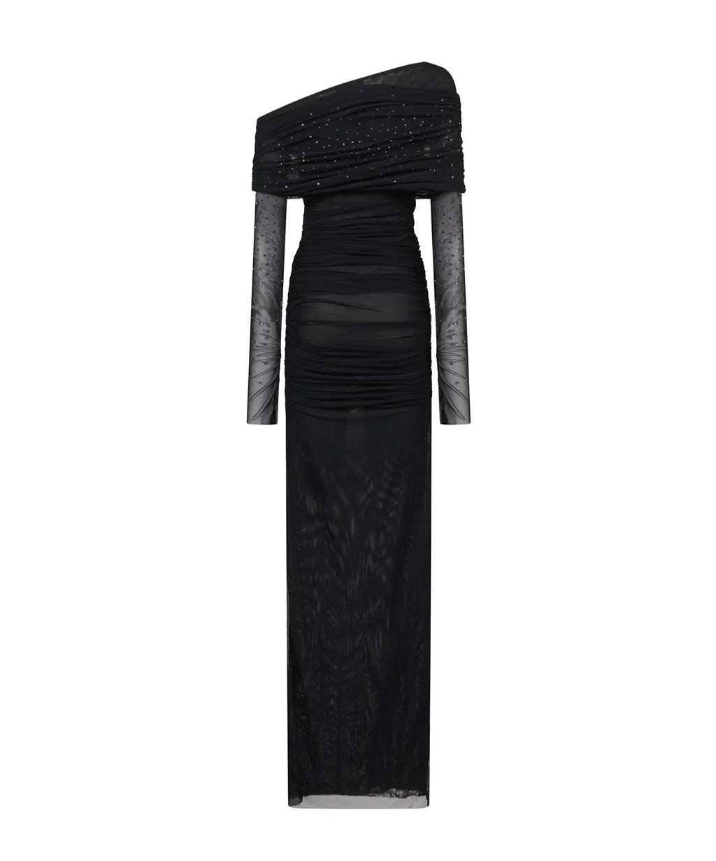 Rhinestone Tulle Sleeve Dress