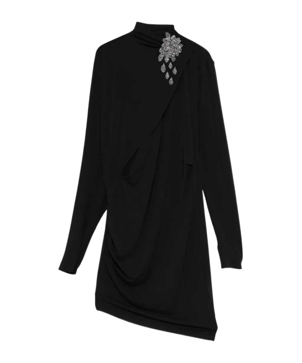 Embellished Draped Asymmetric Dress