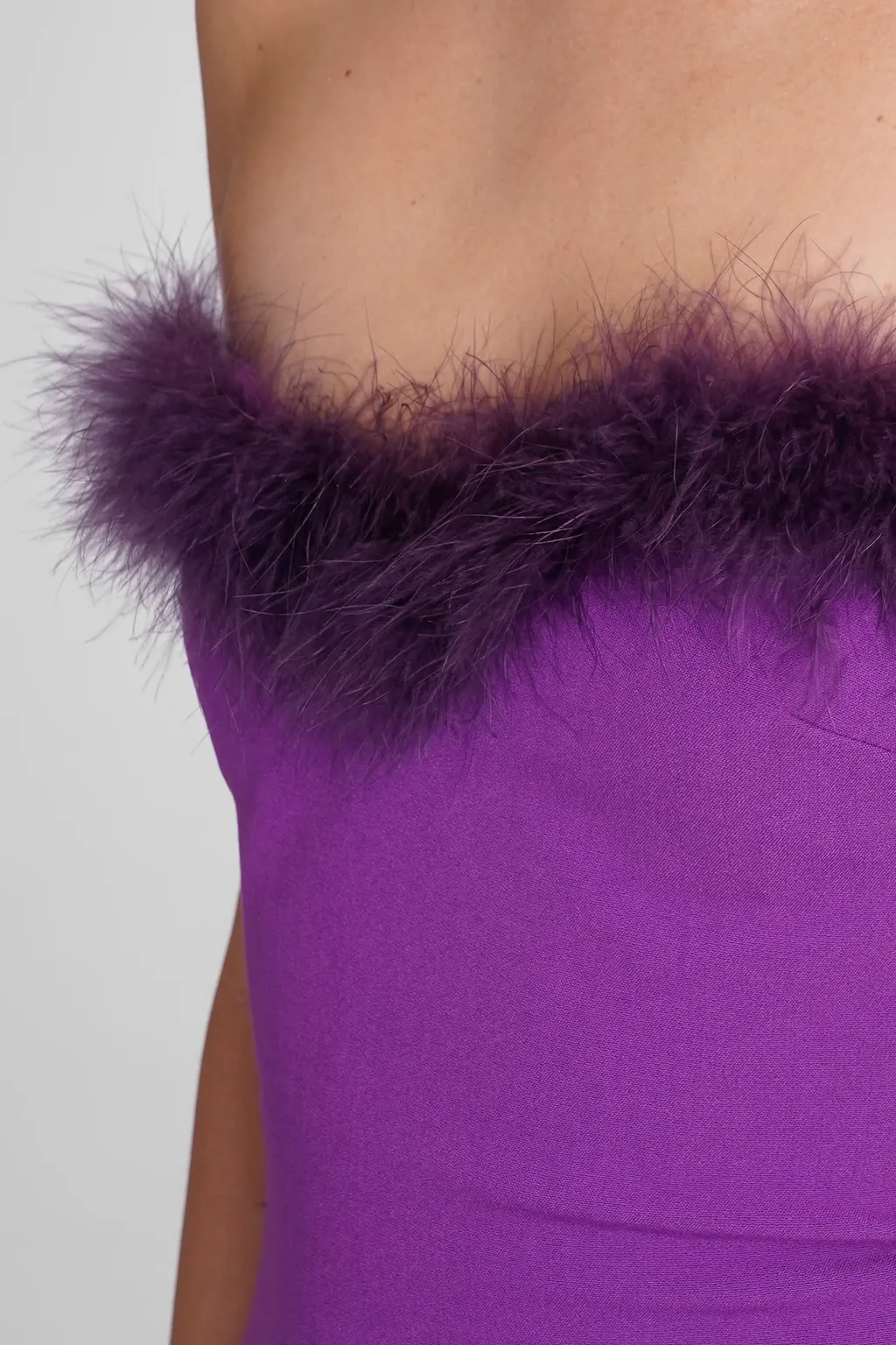 Feather-Trim Strapless Crepe Minidress