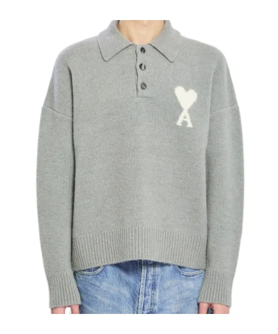 Long-Sleeved Knitted Polo Shirt