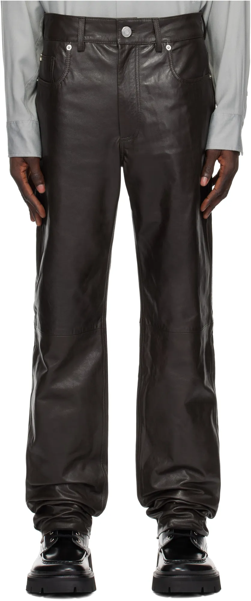 Leather Straight Fit Trousers
