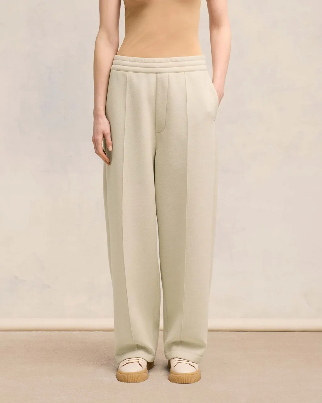 High-Waist Elasticated Waistband Pleated Trousers