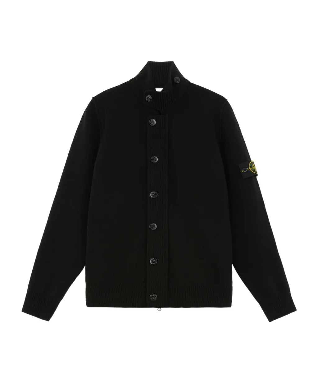 High-Neck Buttoned Cardigan