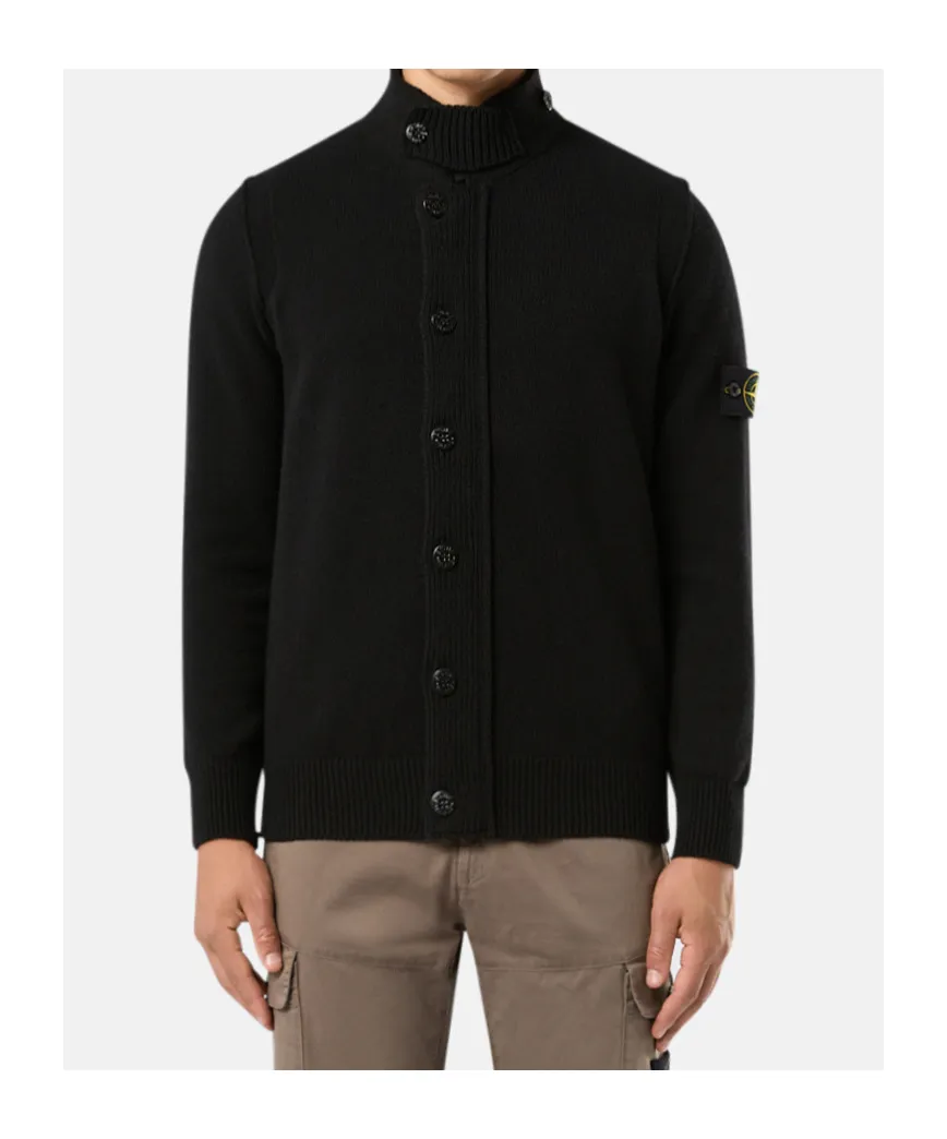 High-Neck Buttoned Cardigan