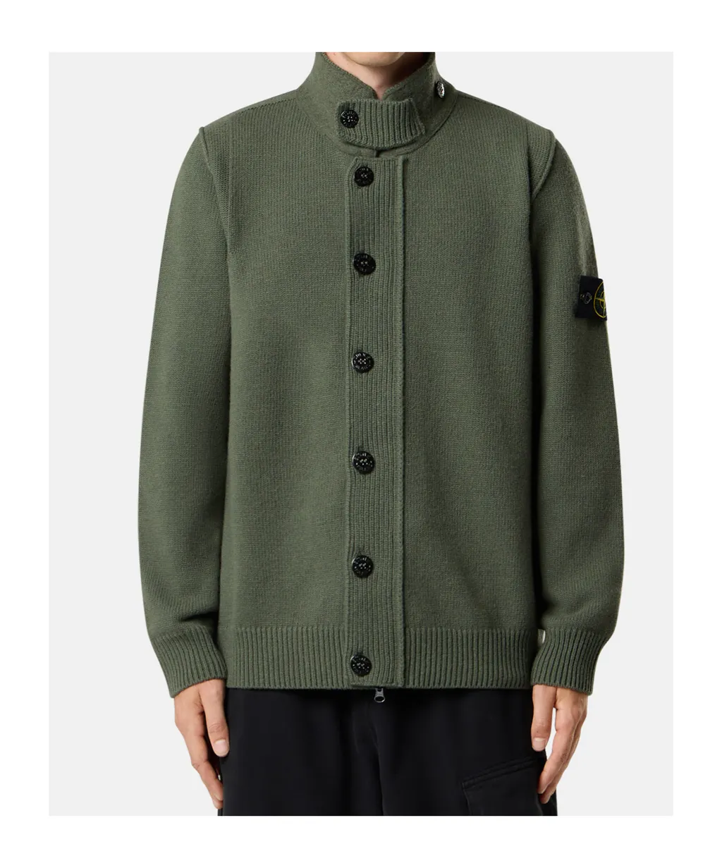High-Neckline Button Cardigan