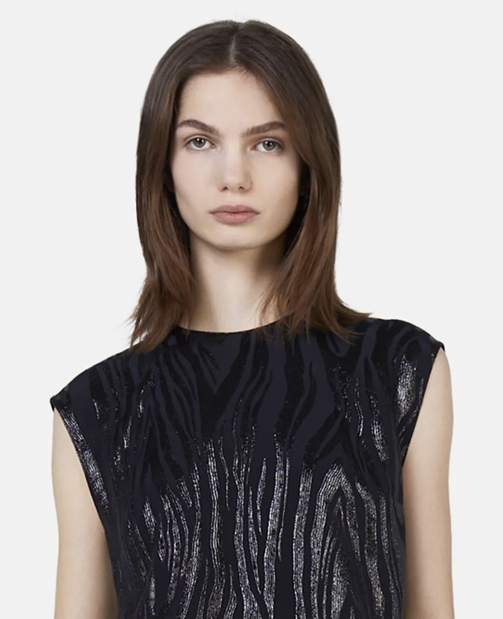 Woodgrain Print Lurex Tank Top