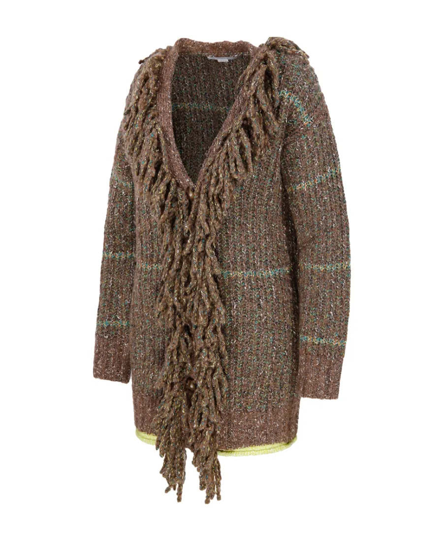 V-Neck Long-Sleeved Tweed Cardi-Coat