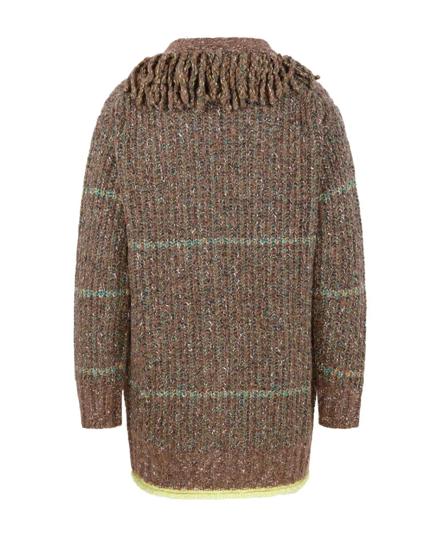 V-Neck Long-Sleeved Tweed Cardi-Coat