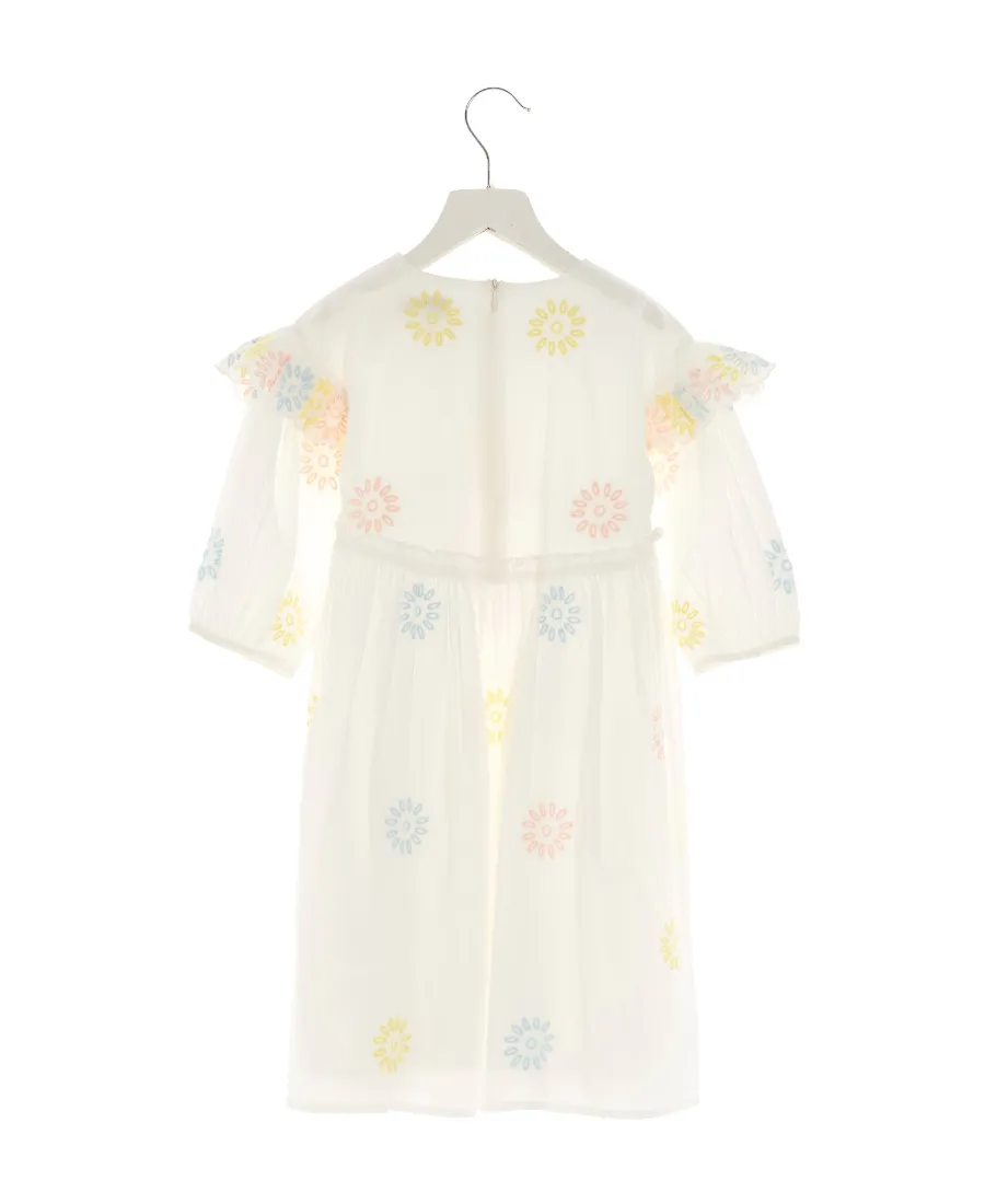 Floral-Embroidered Crewneck Dress