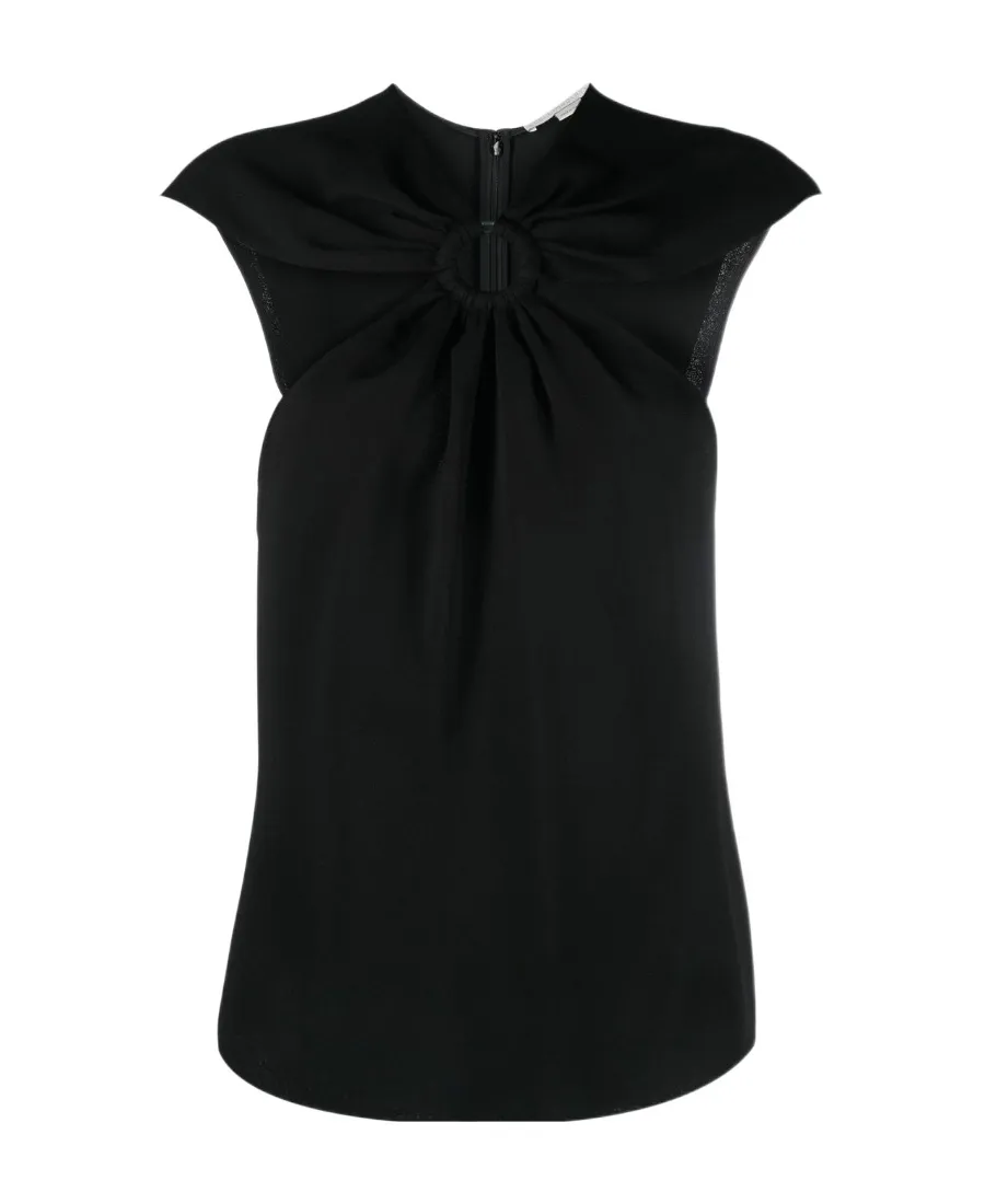 Ring-Hardware Cold-Shoulder Ruched T-Shirt