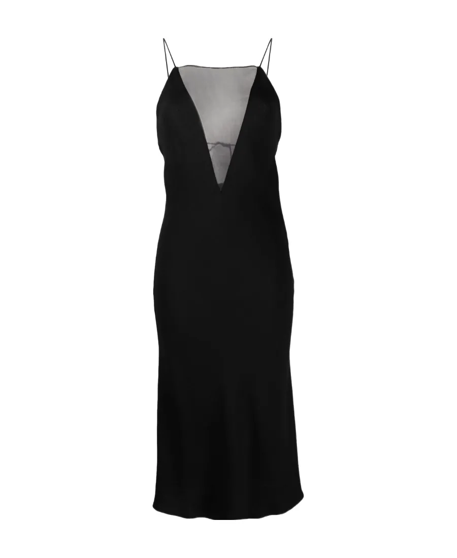 V Mesh Compact Crepe Slip Dress