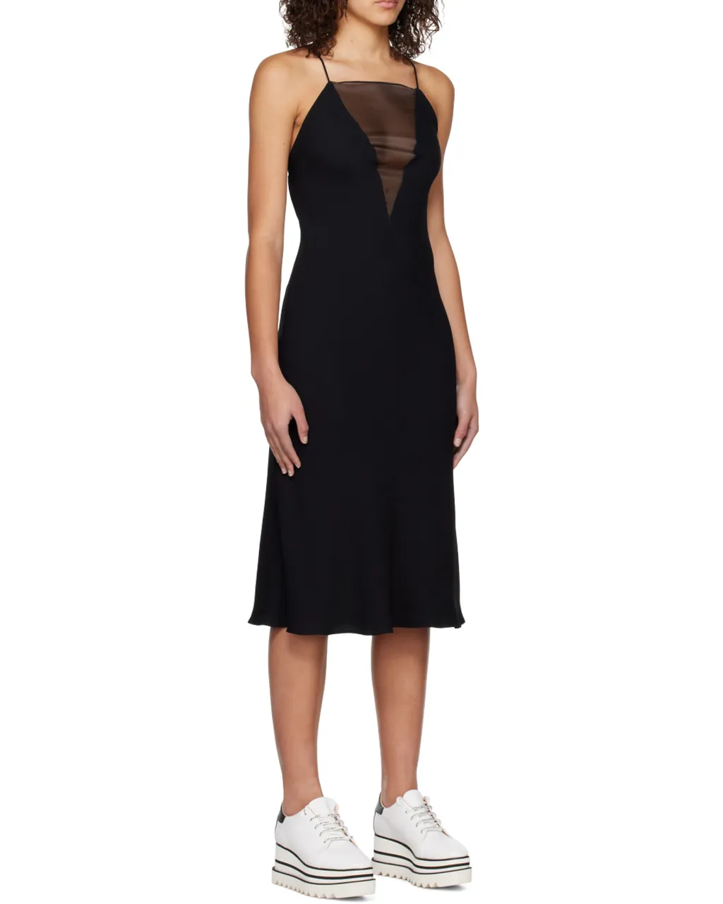V Mesh Compact Crepe Slip Dress