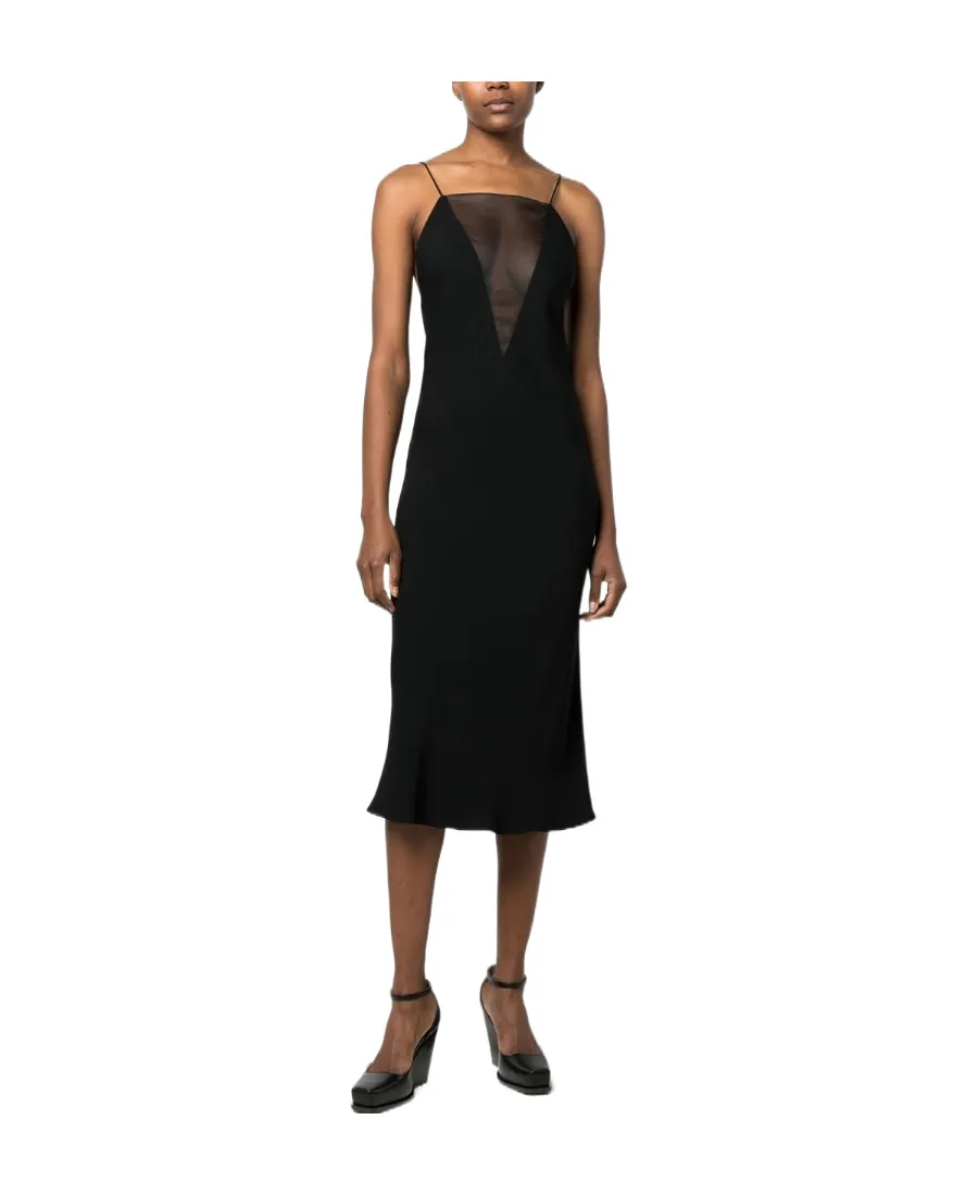 V Mesh Compact Crepe Slip Dress