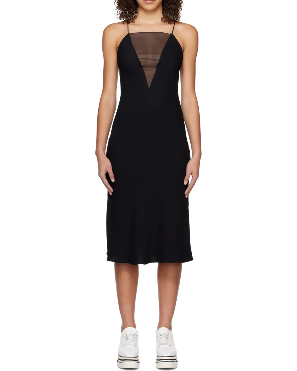 V Mesh Compact Crepe Slip Dress