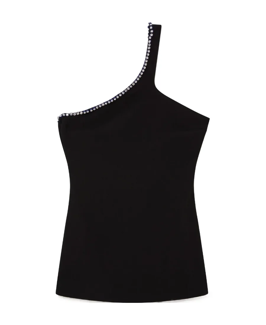 Crystal-Trim One-Shoulder Top
