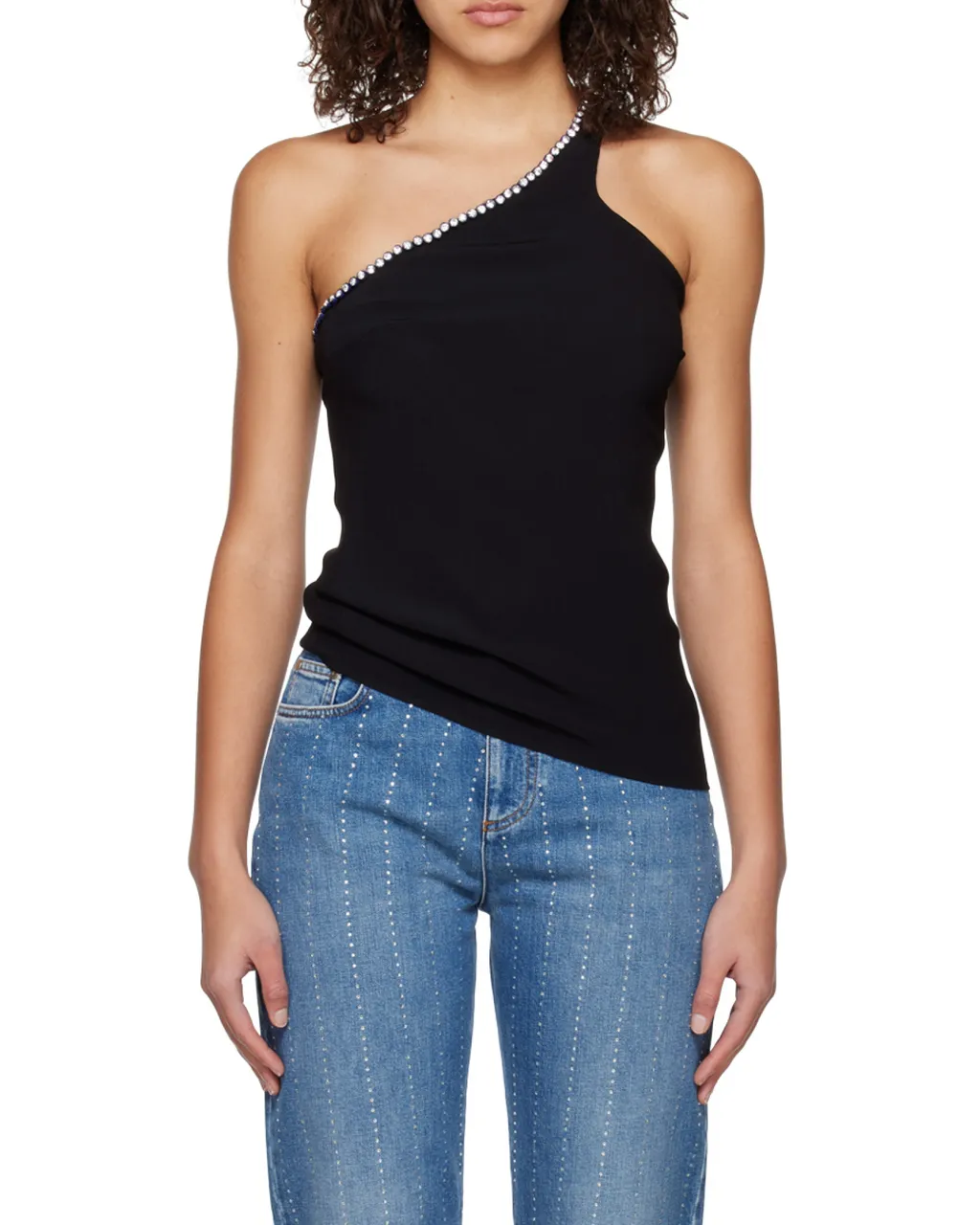 Crystal-Trim One-Shoulder Top