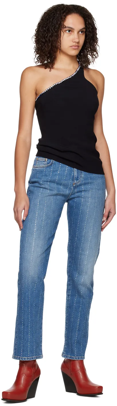 Crystal-Trim One-Shoulder Top