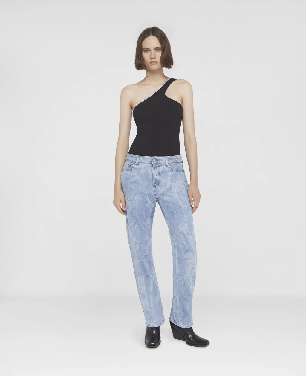 Crystal-Trim One-Shoulder Top