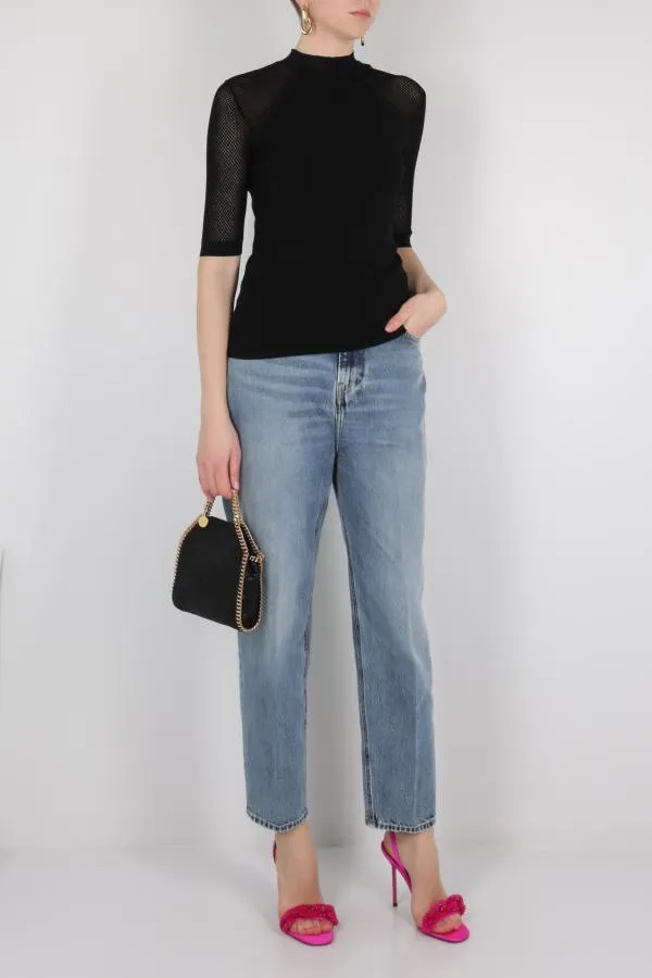 Mesh Stitching Knitted Blouse