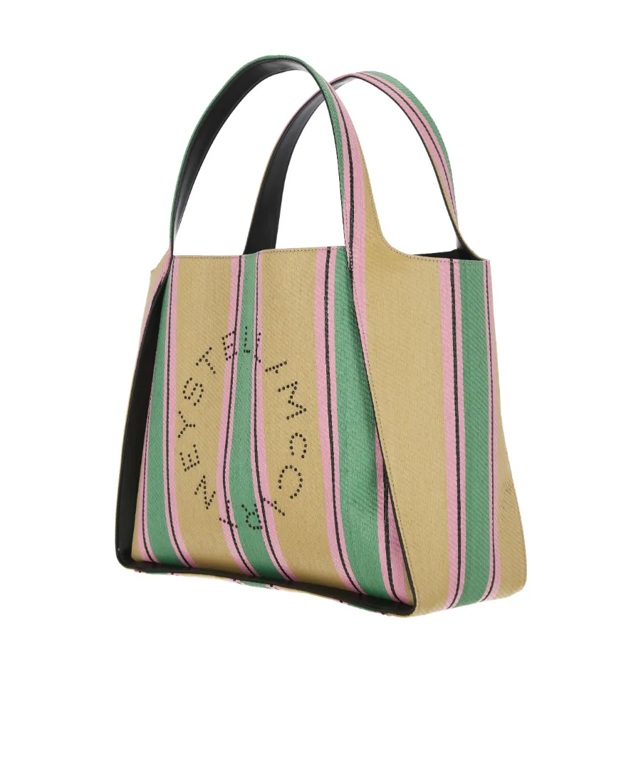 Striped Logo Embellished Tote Bag