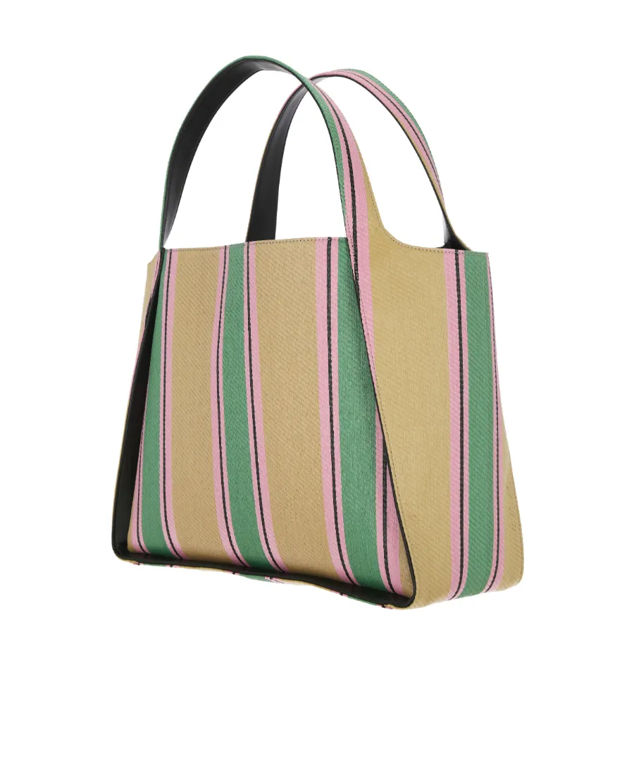 Striped Logo Embellished Tote Bag