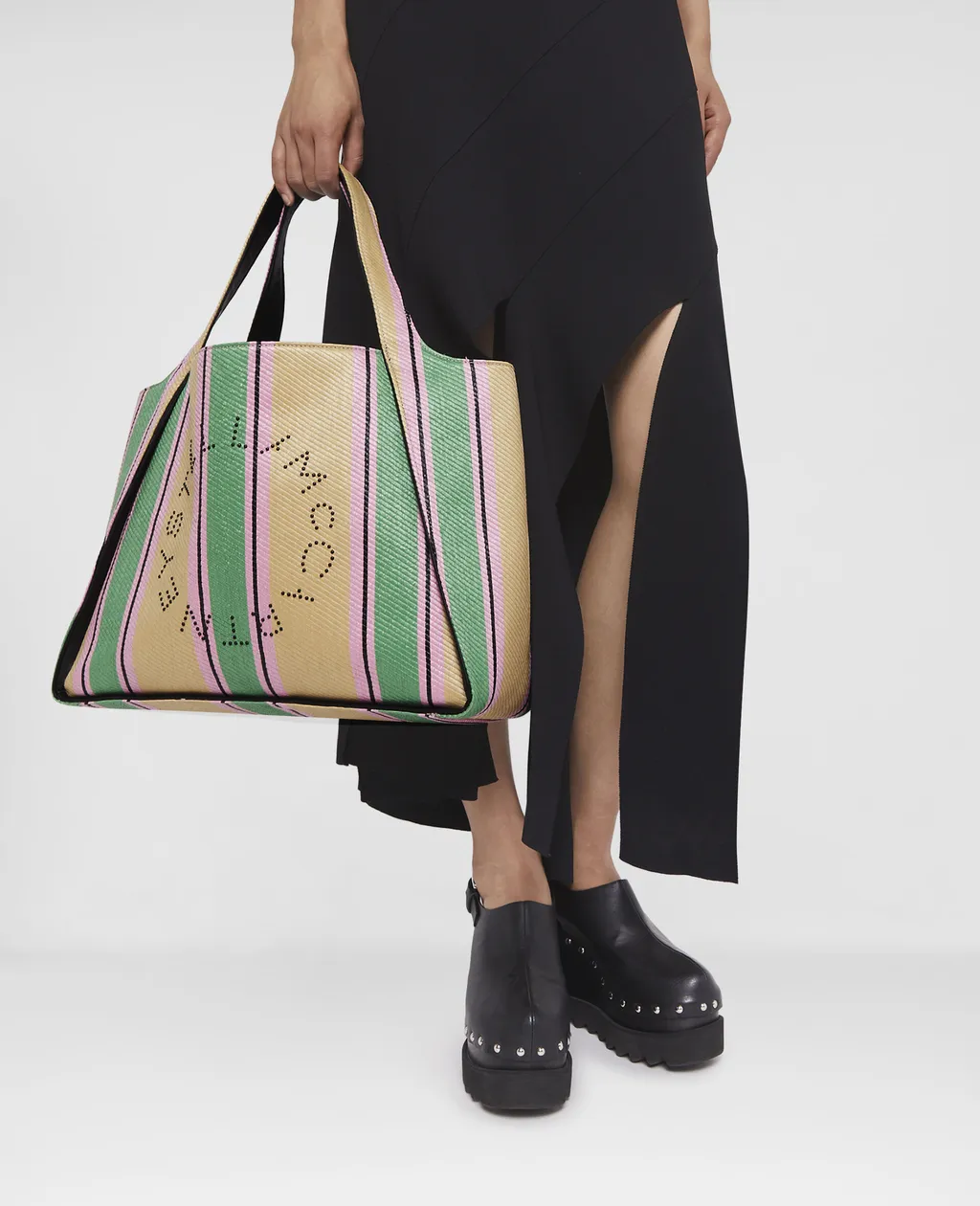 Striped Logo Embellished Tote Bag