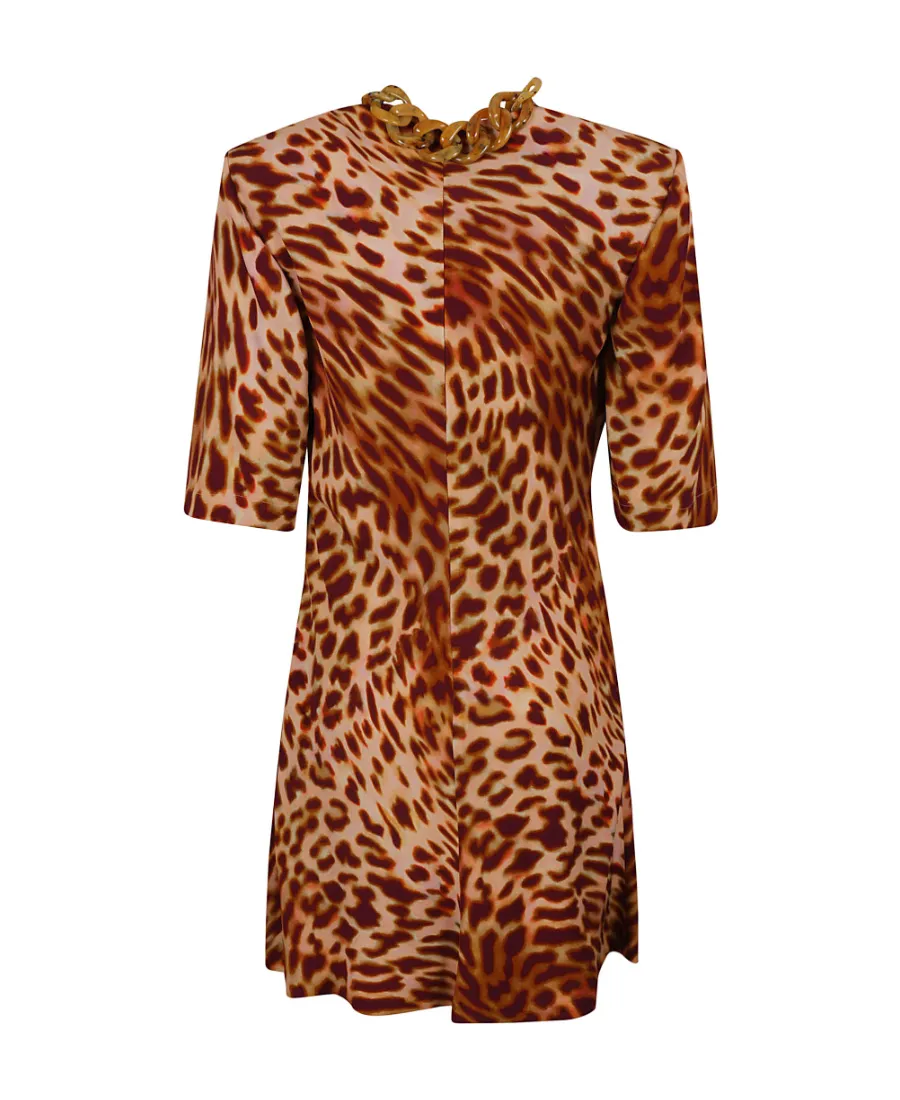 Chain-Embellished Short-Sleeved Mini Dress