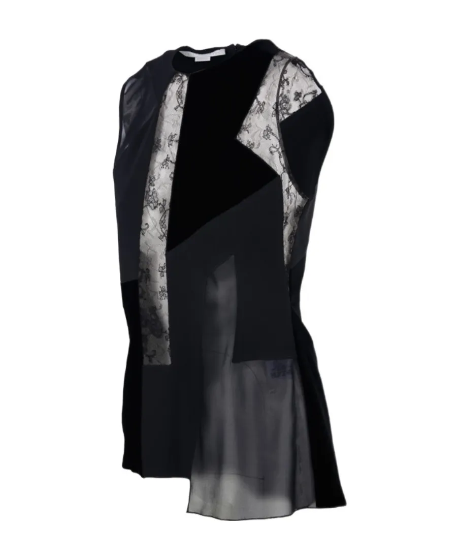 Lace Stitched Velvet Sleeveless Blouse