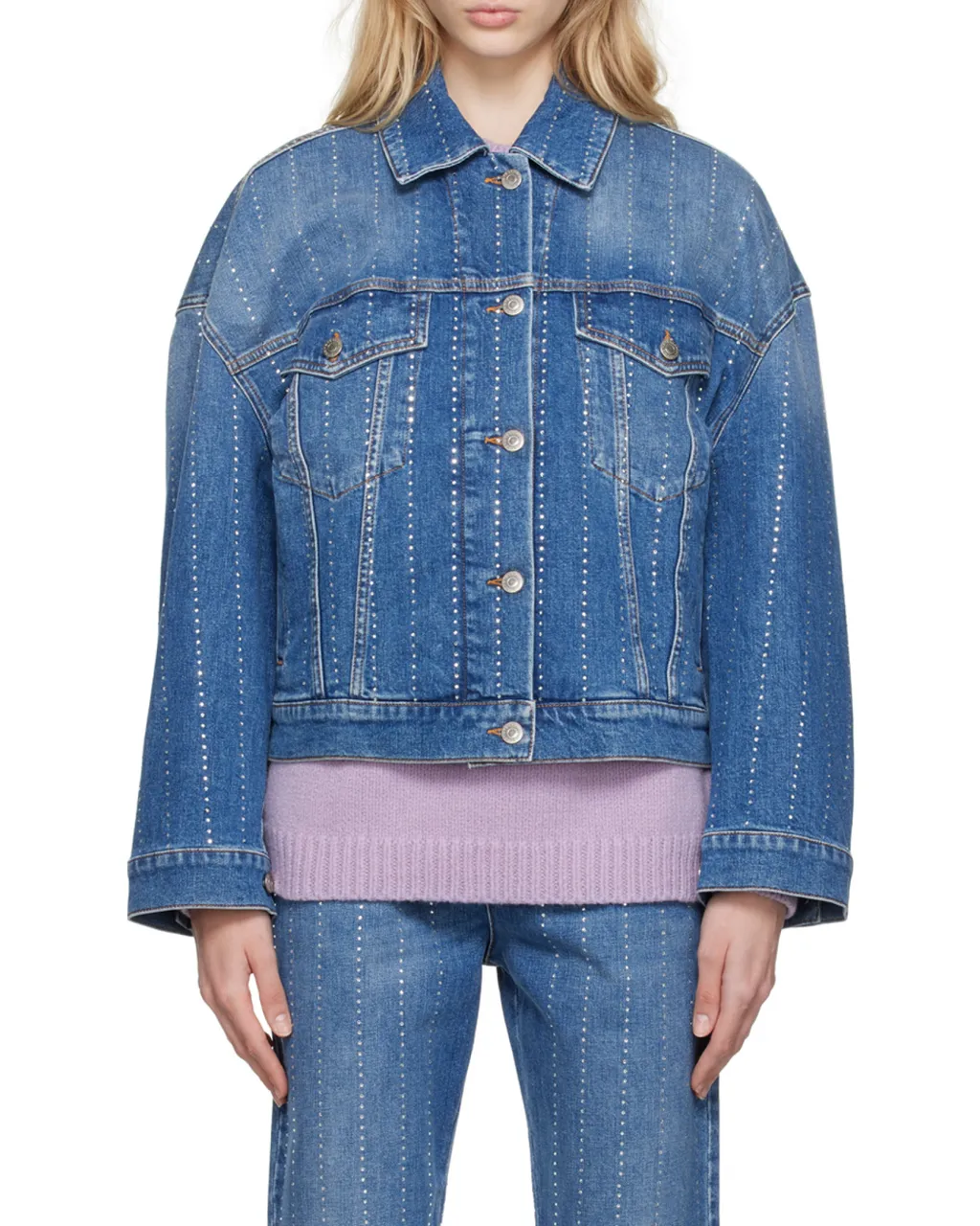 Rhinestone-Embellished Denim Jacket
