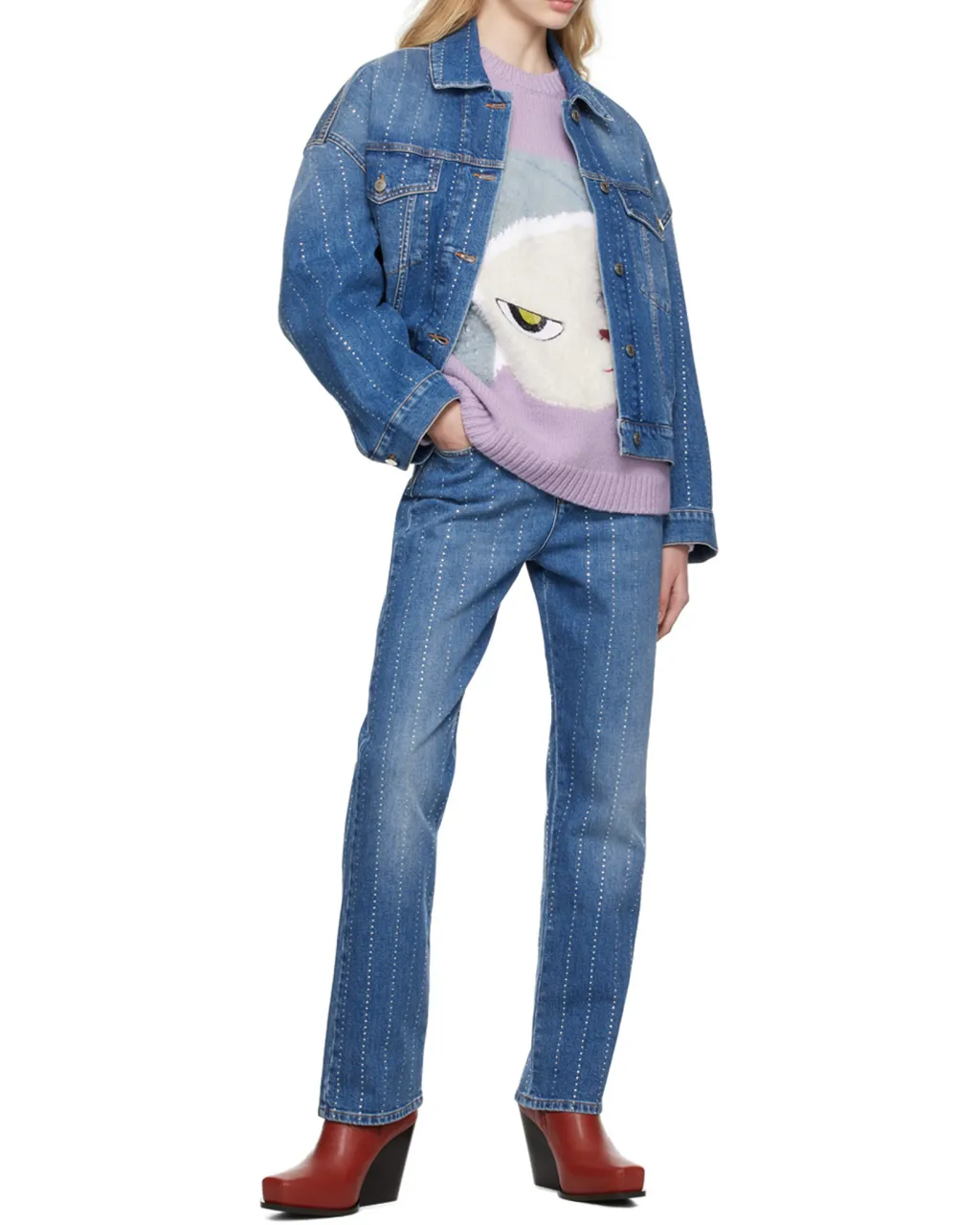 Rhinestone-Embellished Denim Jacket