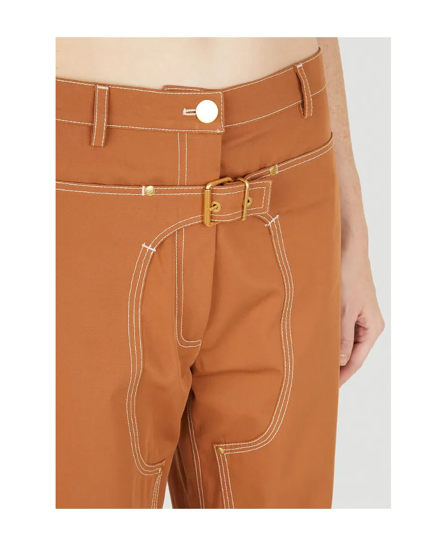 High Waist Buckle Detailed Straight Leg Trousers